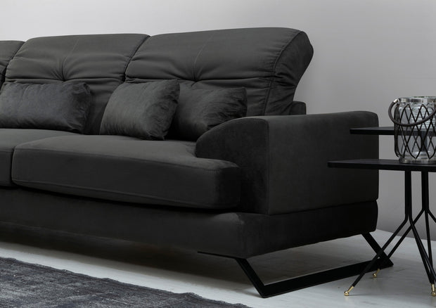 Ecksofa mit Chaiselongue Links, 3-Sitzer, aus Stoff, Frido Anthrazit (6)