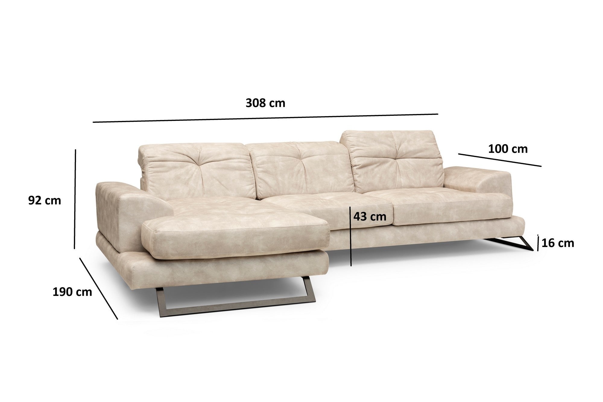 Ecksofa mit Chaiselongue Links, 3-Sitzer, aus Stoff, Frido Beige (14)