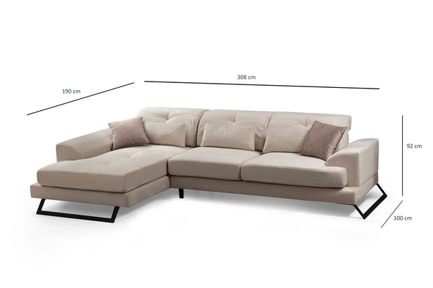 Ecksofa mit Chaiselongue Links, 3-Sitzer, aus Stoff, Frido Beige (13)