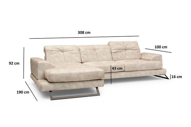 Ecksofa mit Chaiselongue Links, 3-Sitzer, aus Stoff, Frido Beige (14)