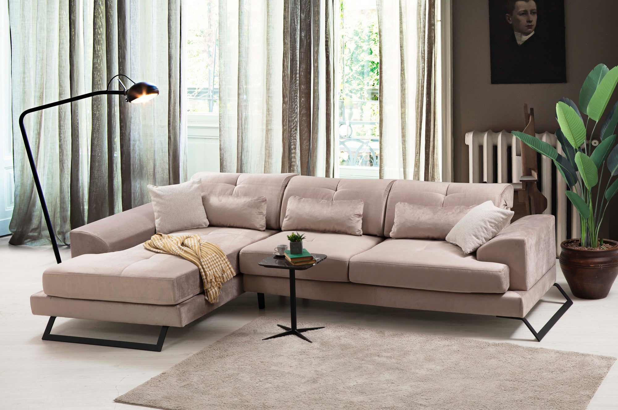 Ecksofa mit Chaiselongue Links, 3-Sitzer, aus Stoff, Frido Cappuccino