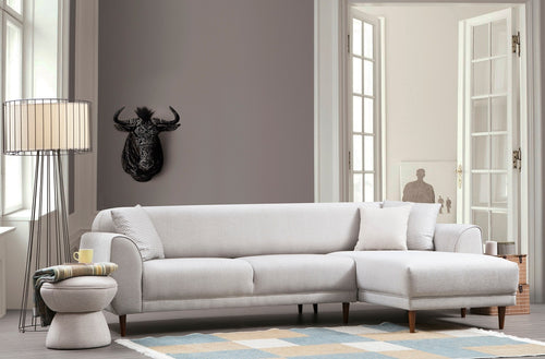 Ecksofa mit Chaiselongue Rechts, 3-Sitzer, aus Stoff, Image Grau