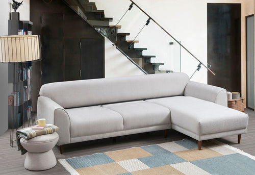 Ecksofa mit Chaiselongue Rechts, 3-Sitzer, aus Stoff, Image Grau (1)