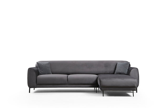 Ecksofa mit Chaiselongue Rechts, 3-Sitzer, aus Samtstoff, Image Anthrazit (9)