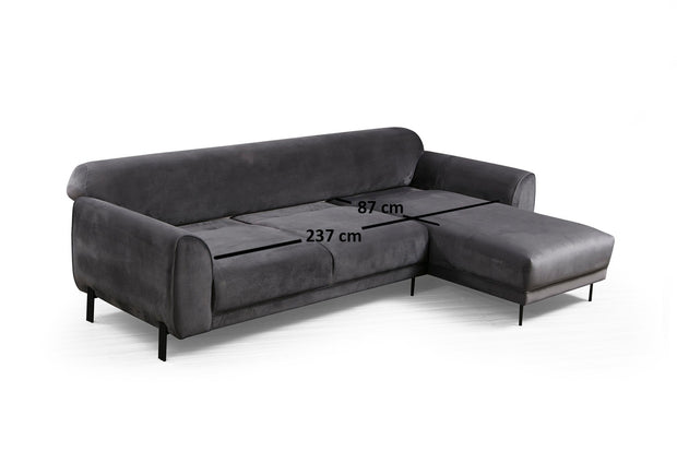 Ecksofa mit Chaiselongue Rechts, 3-Sitzer, aus Samtstoff, Image Anthrazit (13)