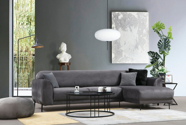 Ecksofa mit Chaiselongue Rechts, 3-Sitzer, aus Samtstoff, Image Anthrazit