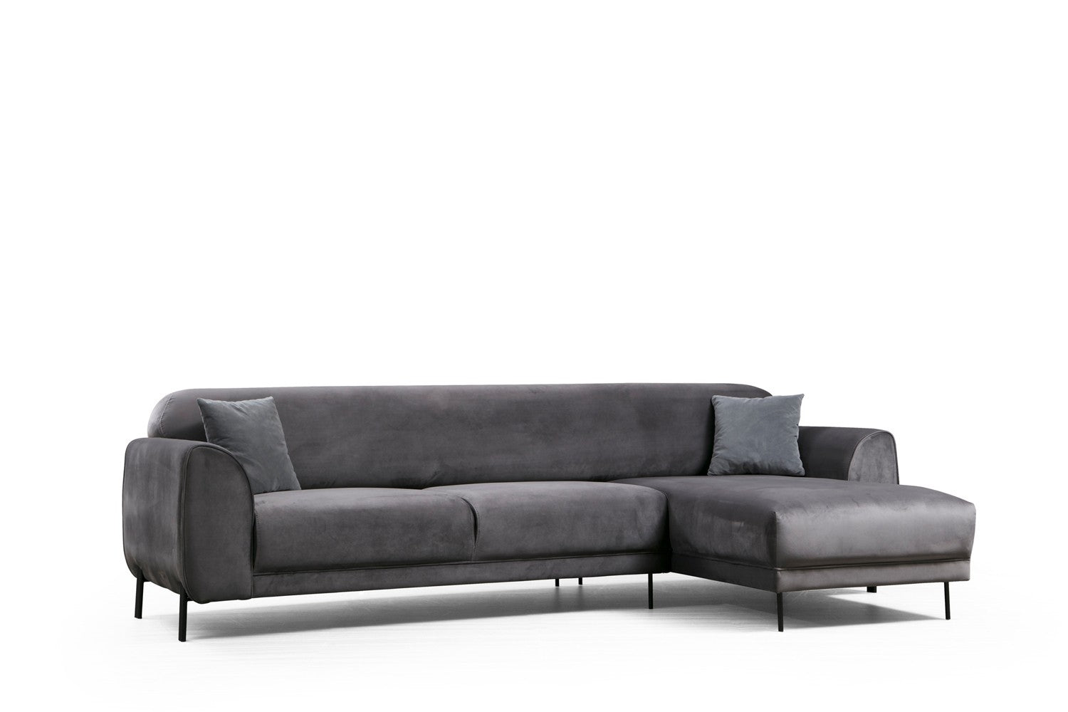 Ecksofa mit Chaiselongue Rechts, 3-Sitzer, aus Samtstoff, Image Anthrazit (6)