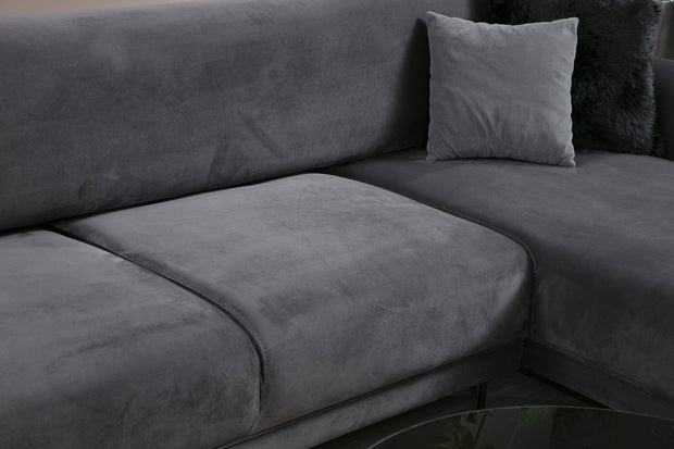 Ecksofa mit Chaiselongue Rechts, 3-Sitzer, aus Samtstoff, Image Anthrazit (5)