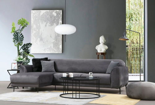 Ecksofa mit Chaiselongue Links, 3-Sitzer, aus Samtstoff, Image Anthrazit