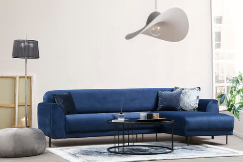 Ecksofa mit Chaiselongue Rechts, 3-Sitzer, aus Samtstoff, Image Blau