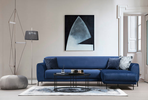 Ecksofa mit Chaiselongue Rechts, 3-Sitzer, aus Samtstoff, Image Blau (1)