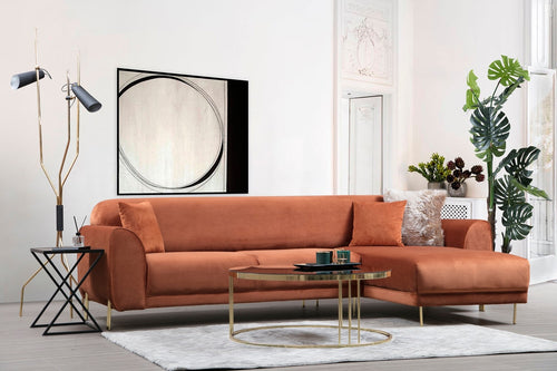 Ecksofa mit Chaiselongue Rechts, 3-Sitzer, aus Samtstoff, Image Rost