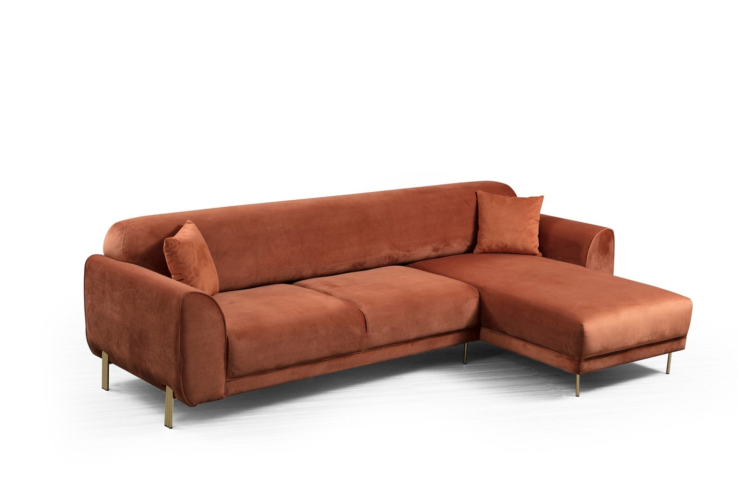 Ecksofa mit Chaiselongue Rechts, 3-Sitzer, aus Samtstoff, Image Rost (6)