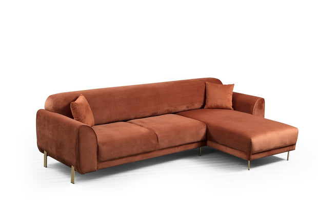 Ecksofa mit Chaiselongue Rechts, 3-Sitzer, aus Samtstoff, Image Rost (6)