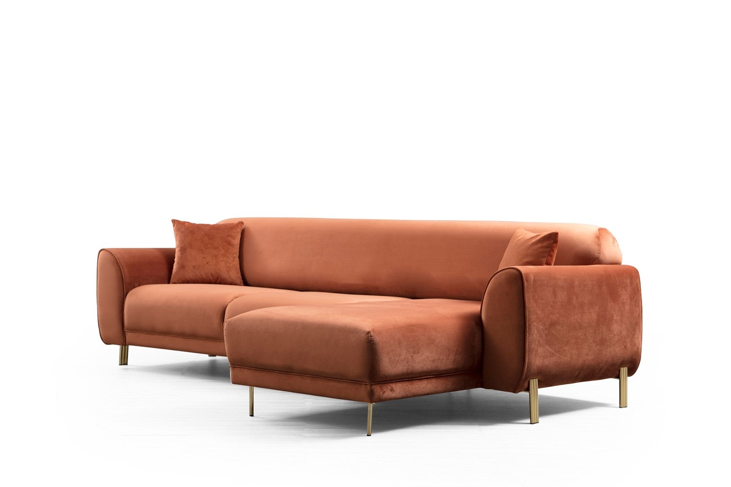 Ecksofa mit Chaiselongue Rechts, 3-Sitzer, aus Samtstoff, Image Rost (9)