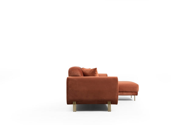 Ecksofa mit Chaiselongue Rechts, 3-Sitzer, aus Samtstoff, Image Rost (13)