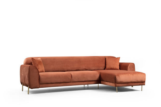 Ecksofa mit Chaiselongue Rechts, 3-Sitzer, aus Samtstoff, Image Rost (10)