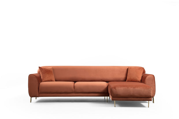 Ecksofa mit Chaiselongue Rechts, 3-Sitzer, aus Samtstoff, Image Rost (14)