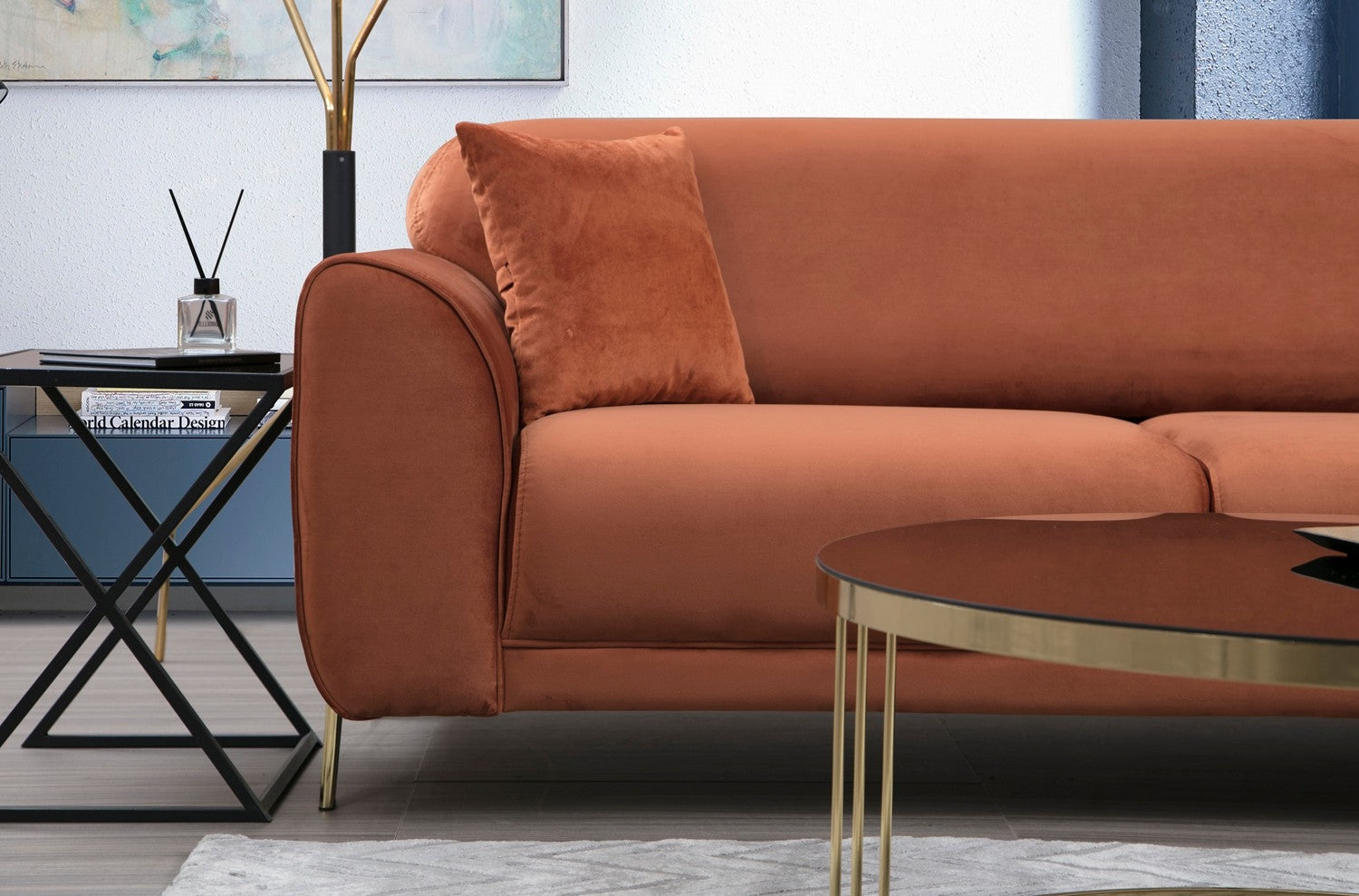 Ecksofa mit Chaiselongue Rechts, 3-Sitzer, aus Samtstoff, Image Rost (3)