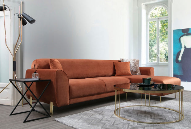 Ecksofa mit Chaiselongue Rechts, 3-Sitzer, aus Samtstoff, Image Rost (1)