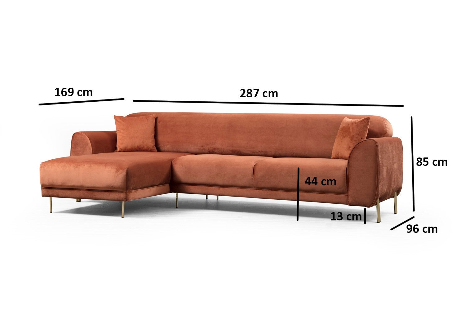 Ecksofa mit Chaiselongue Links, 3-Sitzer, aus Samtstoff, Image Rost (15)