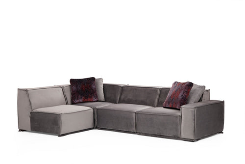 Ecksofa mit Chaiselongue Links, 4-Sitzer, aus Stoff, Lego 7 Grau (1)