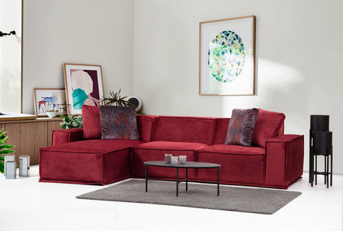 Ecksofa mit Chaiselongue Links, 3-Sitzer, aus Stoff, Lego 8 Burgund