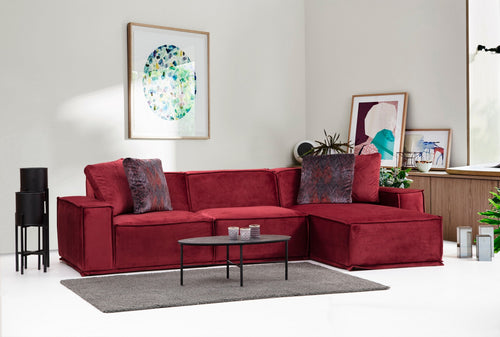 Ecksofa mit Chaiselongue Rechts, 4-Sitzer, aus Stoff, Lego 9 Burgund