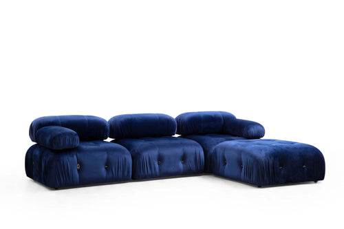 Ecksofa Modulares, 3-Sitzer, aus Samtstoff, Bubble Blau