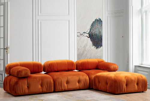 Ecksofa Modulares, 3-Sitzer, aus Samtstoff, Bubble Orange