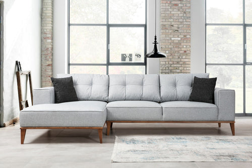 Ecksofa mit Chaiselongue Links, 4-Sitzer, aus Stoff, Montana Grau