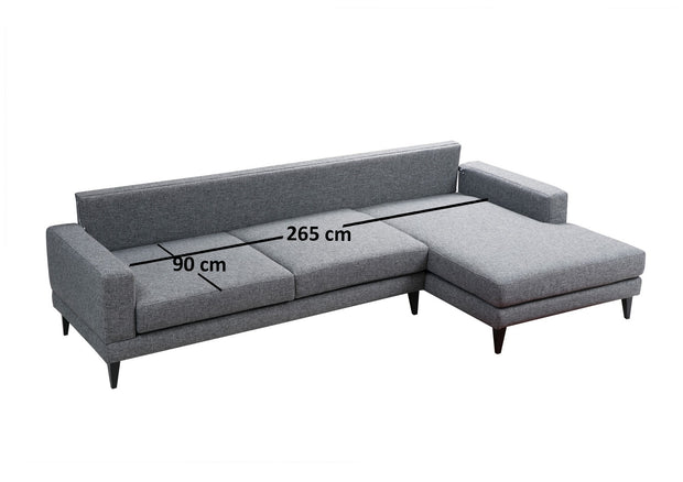 Ecksofa mit Chaiselongue Rechts, 3-Sitzer, aus Stoff, Nordi Grau (11)