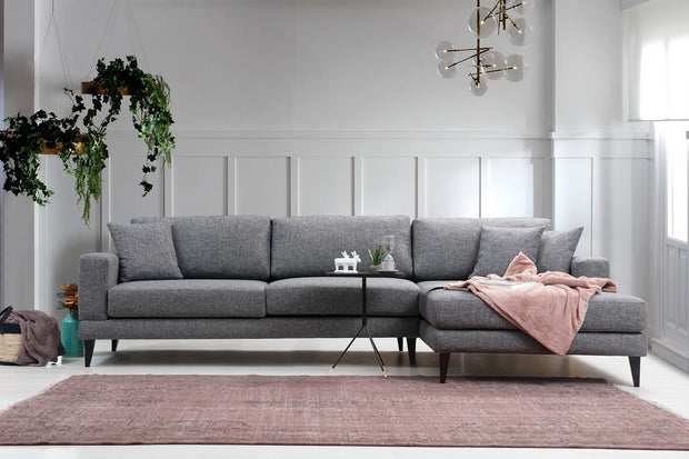 Ecksofa mit Chaiselongue Rechts, 3-Sitzer, aus Stoff, Nordi Grau (2)