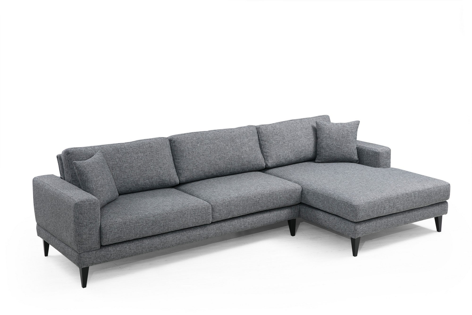 Ecksofa mit Chaiselongue Rechts, 3-Sitzer, aus Stoff, Nordi Grau (4)