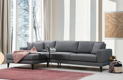 Ecksofa mit Chaiselongue Links, 3-Sitzer, aus Stoff, Nordi Grau (1)