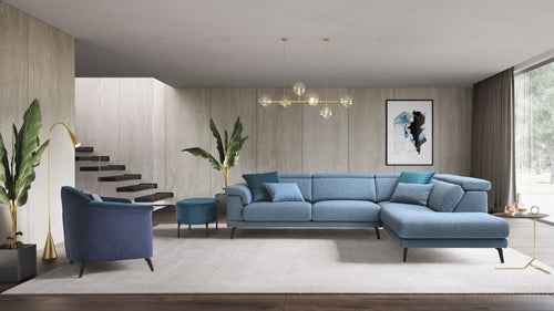 Ecksofa mit Chaiselongue Rechts, 4-Sitzer, Notos Blau