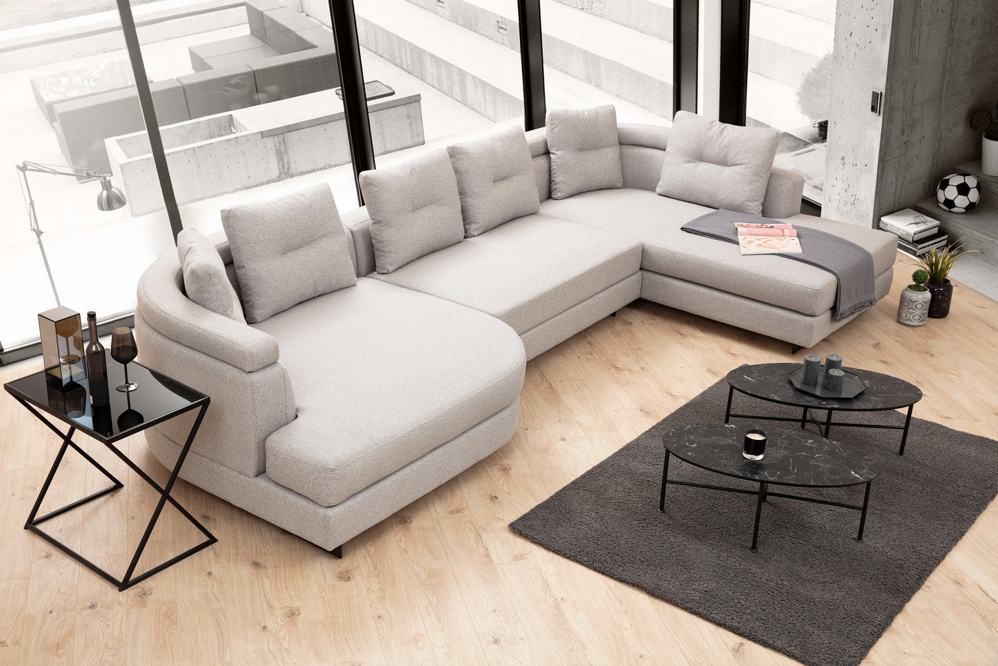 Ecksofa mit Chaiselongue Rechts, 5-Sitzer, aus Stoff, Padova Grau