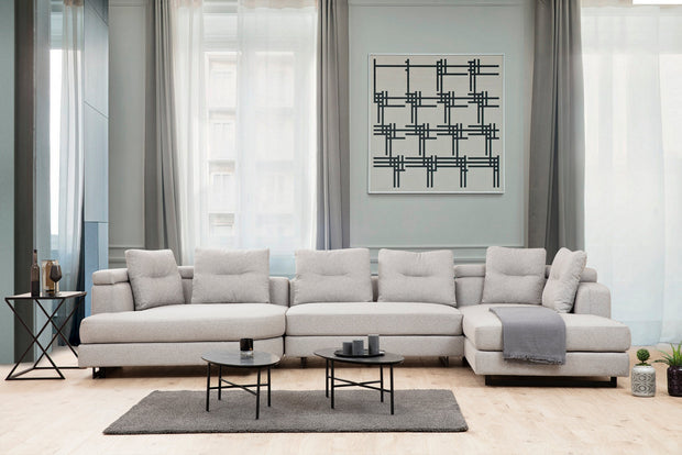 Ecksofa mit Chaiselongue Rechts, 5-Sitzer, aus Stoff, Padova Grau (1)