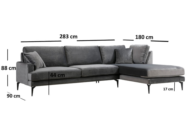 Ecksofa mit Chaiselongue Rechts, 4-Sitzer, aus Samtstoff, Papira Anthrazit (6)