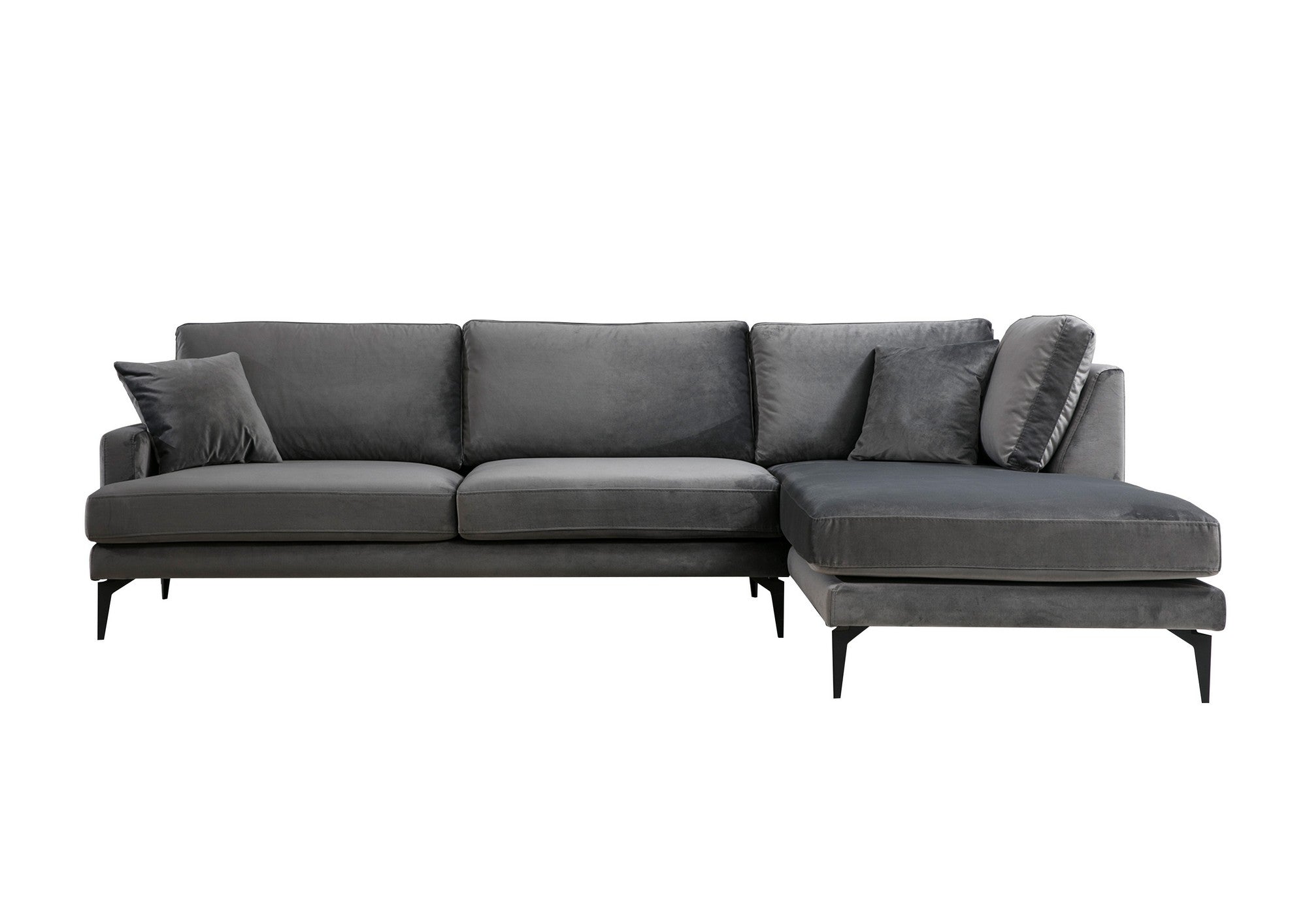 Ecksofa mit Chaiselongue Rechts, 4-Sitzer, aus Samtstoff, Papira Anthrazit (3)