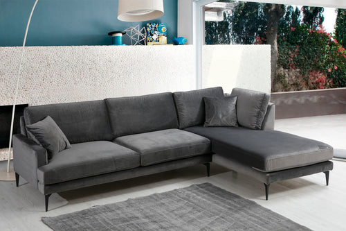 Ecksofa mit Chaiselongue Rechts, 4-Sitzer, aus Samtstoff, Papira Anthrazit (1)