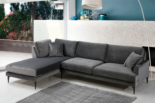 Ecksofa mit Chaiselongue Links, 4-Sitzer, aus Samtstoff, Papira Anthrazit (1)