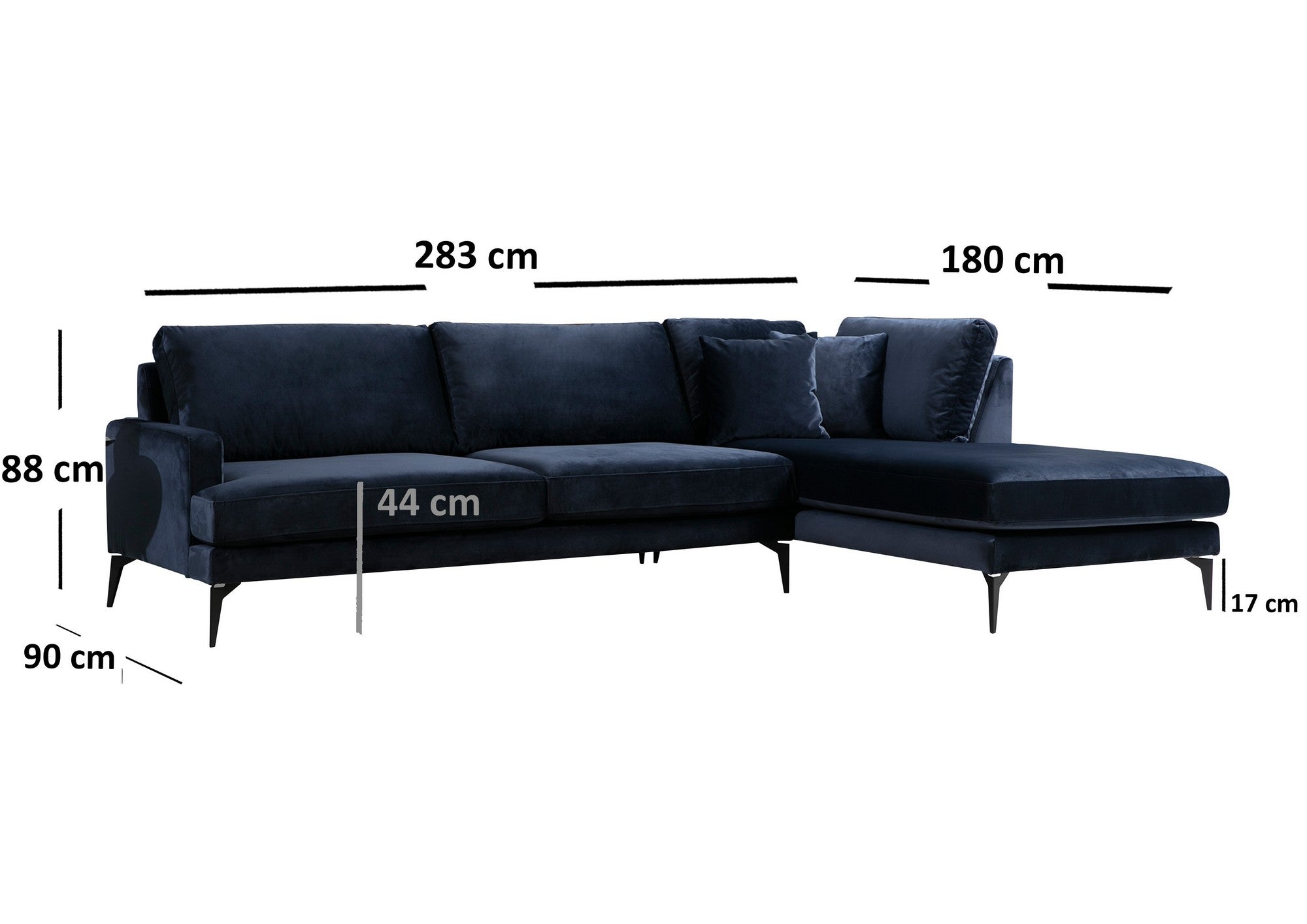 Ecksofa mit Chaiselongue Rechts, 4-Sitzer, aus Samtstoff, Papira Blau (5)