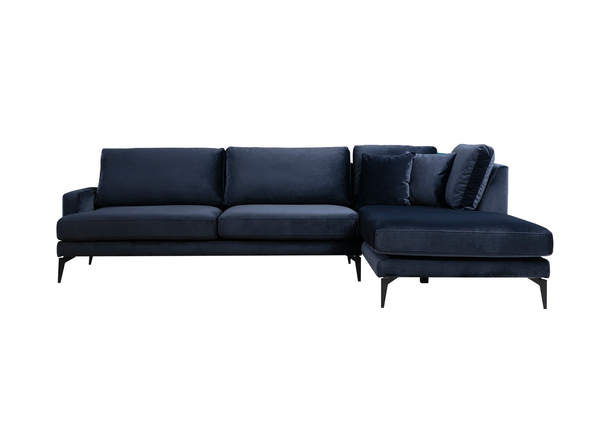 Ecksofa mit Chaiselongue Rechts, 4-Sitzer, aus Samtstoff, Papira Blau (3)