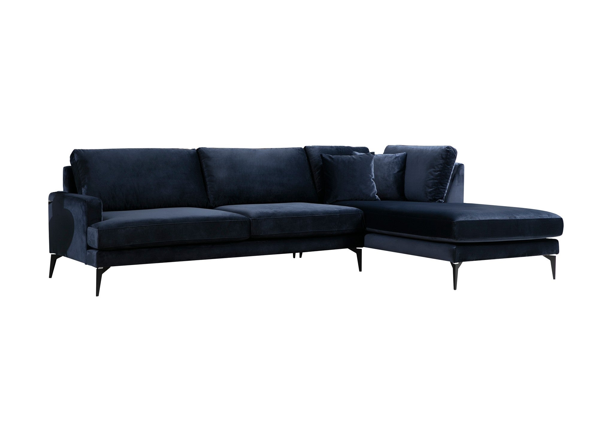 Ecksofa mit Chaiselongue Rechts, 4-Sitzer, aus Samtstoff, Papira Blau (2)