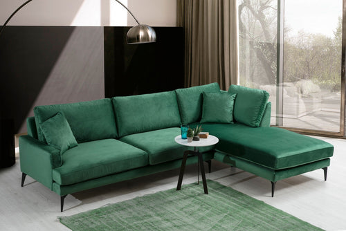 Ecksofa mit Chaiselongue Rechts, 4-Sitzer, aus Samtstoff, Papira Grün