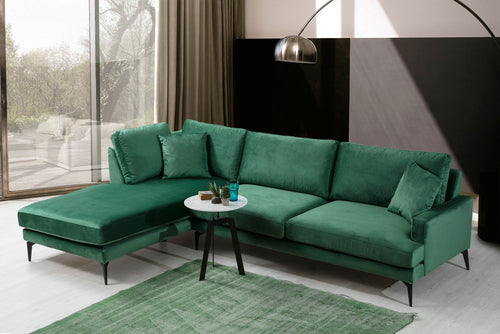 Ecksofa mit Chaiselongue Links, 4-Sitzer, aus Samtstoff, Papira Grün