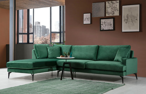 Ecksofa mit Chaiselongue Links, 4-Sitzer, aus Samtstoff, Papira Grün (1)