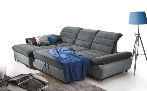 Ecksofa Schlaffunktion mit Chaiselongue Links, 6-Sitzer, Romisa Medium Grau (1)