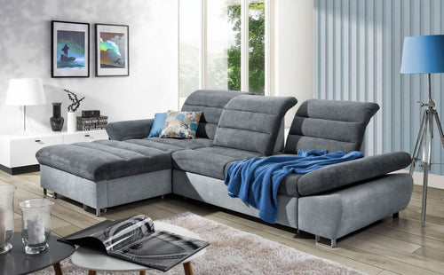 Ecksofa Schlaffunktion mit Chaiselongue Links, 6-Sitzer, Romisa Medium Grau